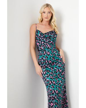 Debut London By Coast Satin Animal Printed Slip Dress - Blue