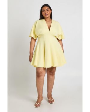 Boohoo Plus Pleated Skirt Skater Dress - Yellow