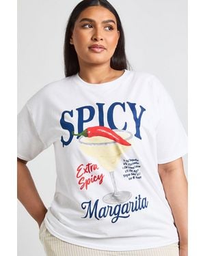 Boohoo Plus Spicy Marg Printed T Shirt - White