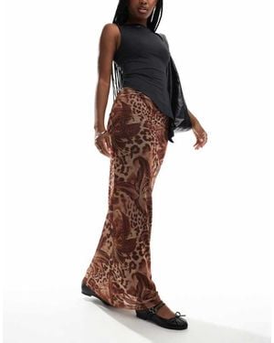 ASOS Floaty Floral Leopard Mesh Maxi Skirt - Brown