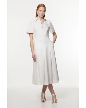Karen Millen Tailored Denim Full Skirted Midi Shirt Dress - Natural