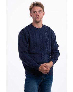 J.b.willis Jj Willis Cable Knit Jumper Crew Neck Long Sleeve - Blue