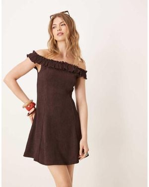 ASOS Bardot Frill Mini Dress - Brown