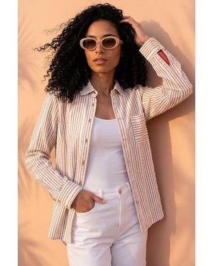 Roman Textured Stripe Collared Shirt - Natural