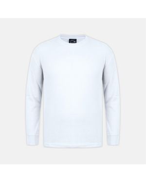 Fabric Waffle Crew Neck Long Sleeve T-Shirt - Blue