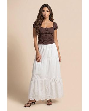 Urban Bliss Broderie Trim Maxi Skirt - Natural