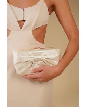 Oasis Azalea Satin Bow Detail Clutch Bag - Brown