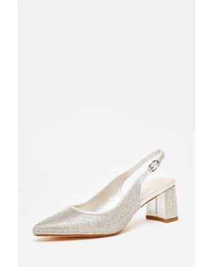 Quiz Diamante Slingback Block Heel - White