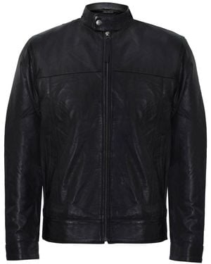 Infinity Leather Mandarin Collar Biker Jacket - Blue