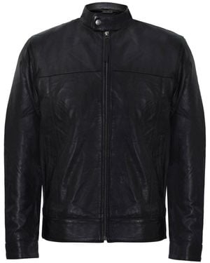Infinity Leather Mandarin Collar Biker Jacket - Blue