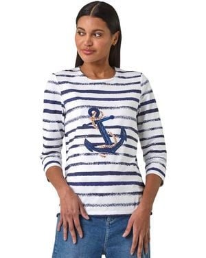 Roman Anchor Striped Hotfix Top - Blue