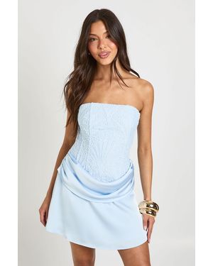 Boohoo Textured Sheer Floral Lace Corset Drape Mini Dress - Blue
