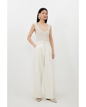 Karen Millen Denim Wide Leg Trousers - White