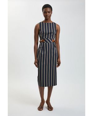 Karen Millen Stripe Side Tab Pencil Midi Dress - Multicolour