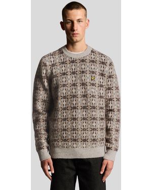 Lyle & Scott Brushed Intarsia Knitted Crew Jumper - Brown