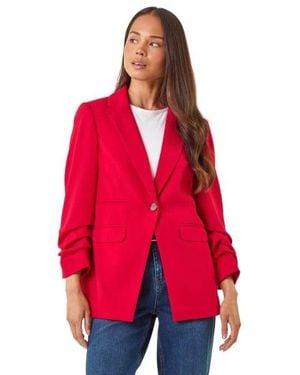 Roman Petite Ruched Buttoned Blazer - Red