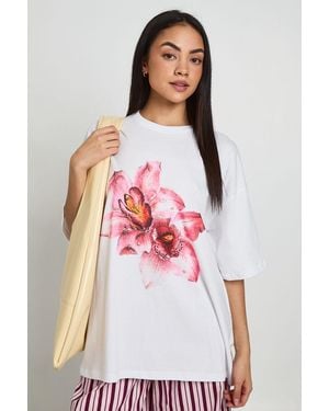 Boohoo Flowers Printed T-Shirt - White