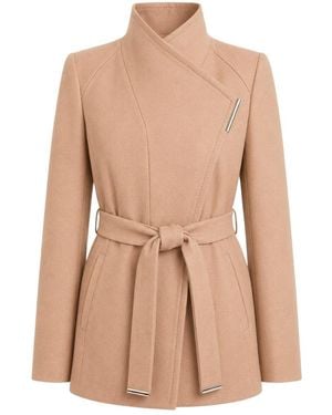 Ted Baker Ross Short Belted Wool Camel Wrap Coat - Natural