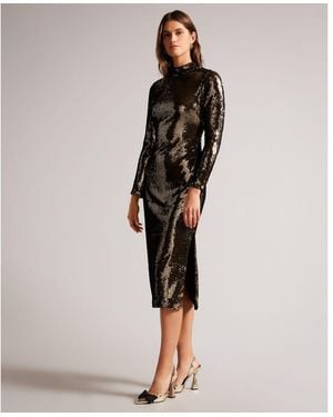 Ted Baker Brookly Sequin Tube Dress With Long Fitted Sleeve, Dark - Brown