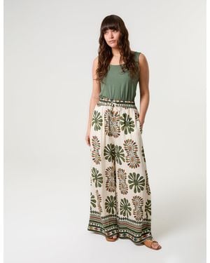 Blue Vanilla Print Wide-Leg Trousers - White