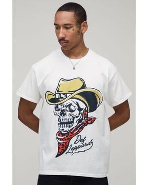BoohooMAN Oversized Def Leppard Skull License Print T-Shirt - White