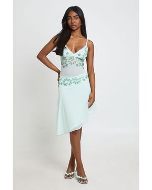 Boohoo Embroidered Sequin Asymmetric Midi Skirt - Blue