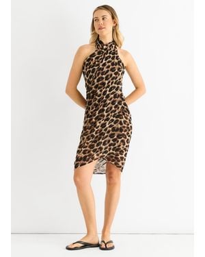 Gini London Animal Print Multiwear Beach Sarong - Brown