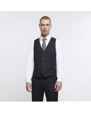 River Island Twill Waistcoat Skinny Fit - Blue