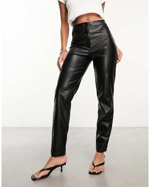 Pieces Faux Leather High Waisted Straight Leg Trousers - Black