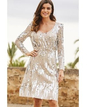 Sosandar Scattered Sequin V Neck Dress - Natural