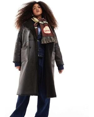 ASOS Design Longline Shearling Jacket With Contrast Binding - Black