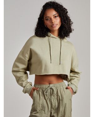 Pink Vanilla Raw Hem Cropped Hoodie - Grey