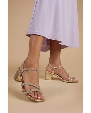 Oasis Solina Faux Metallic Leather Diamante Strap Medium Block Heel Sandals - Natural