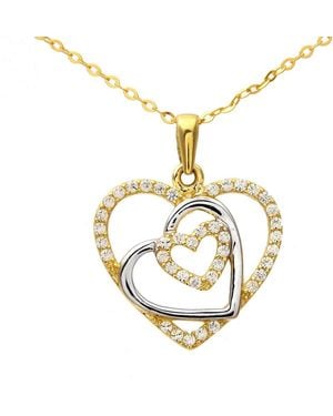 DIAMANT L'ÉTERNEL 9ct Geel- En Witgouden Hanger Met Drievoudige Hartvormige Zirkonia En Ketting Van 46 Cm - Metallic