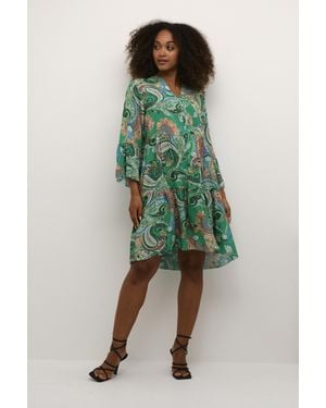 Cream Dress A-Line - Green