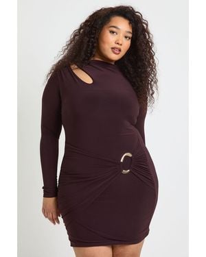 Boohoo Plus High Neck Wrap Trim Detail Mini Dress - Purple