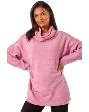 Roman Relaxed Roll Neck Jumper - Pink