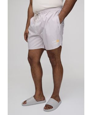 BoohooMAN Plus St Tropez Placement Print Mid Length Swim Shorts - White