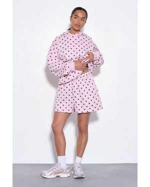 Boohoo Polka Dot High Waist Sweat Short - Red