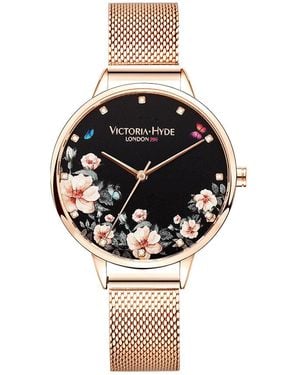 Victoria Hyde London Watch Park Flower, Rosegold - Black