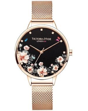 Victoria Hyde London Watch Park Flower, Rosegold - Black