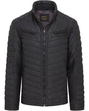 Infinity Leather Quilted Puffer Bomber Jacket - Black