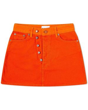 Ganni Overdyed Cutline Denim Double Fly Mini Skirt - Orange
