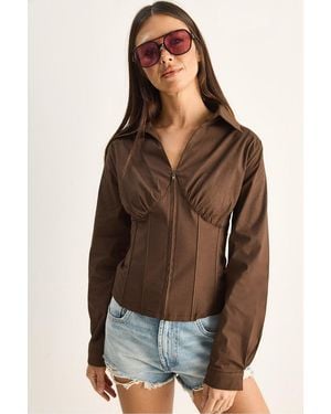 Bianco Lucci Cotton- Shirt - Brown
