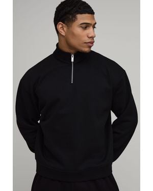 BoohooMAN Basic Oversized Boxy Quarter Zip Funnel Neck Sweatshirt - Black