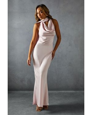 MissPap Satin Cowl Wrap Neck Maxi Dress - Grey