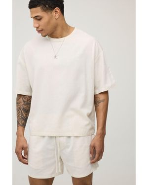 BoohooMAN Oversized Boxy Linen Blend T-Shirt - Natural