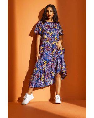 Urban Bliss Bianca Floral Ruffle Midi Dress - Blue