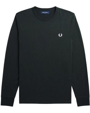 Fred Perry Laurel Wreath Gunmetal Long Sleeve T-Shirt Cotton - Black