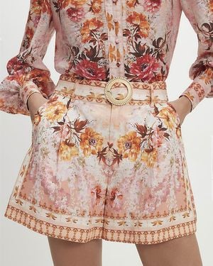 River Island Shorts Floral Belted Zip & Hook Lyocell - Pink